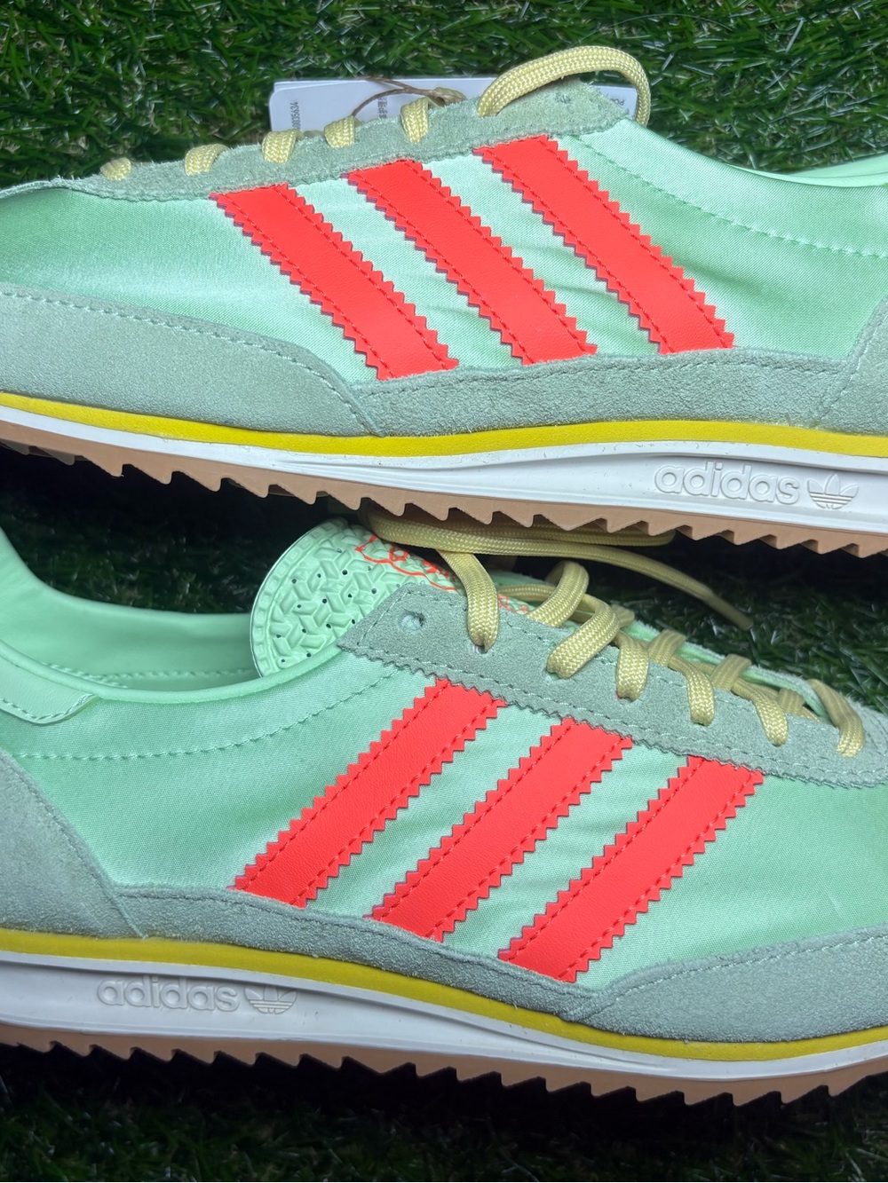 adidas Women’s Mint Green Retro Runner with Neon Coral Stripes